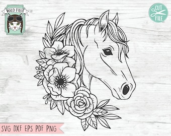 Horse SVG file, Horse with Flowers SVG, Horse cut file, Floral Horse svg file, Animal Face, Cute Horse Face svg, Horse Lover svg cut file