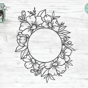 Floral Frame SVG, Floral Frame cut File, Round Flower Frame, Floral Border, Wedding Sign, Flower Monogram frame, Round Flower Frame Wreath