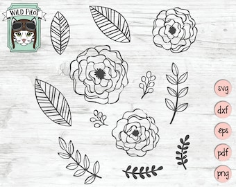 Flowers SVG file, Floral SVG files, flowers cut file, Paper Flowers Leaves svg, flowers clipart, floral clip art, floral motifs, wedding