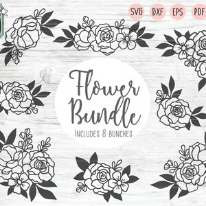 Lot de fleurs SVG, fichier SVG de bordure de fleurs, svg de cadres de fleurs, fichier de coupe de fleurs, cadre monogramme floral, fichier de coupe de bordure de fleurs, fleur de mariage