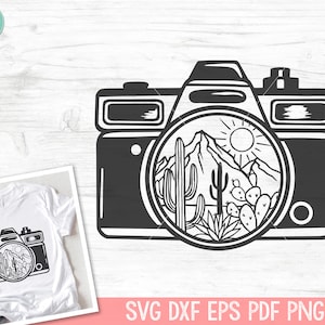 Cactus Camera SVG, Plik do cięcia Cactus Camera, Fotografia SVG, Fotograf SVG, Kwiaty z aparatu svg, Kwiatowy aparat svg, Pustynia svg, Boho svg