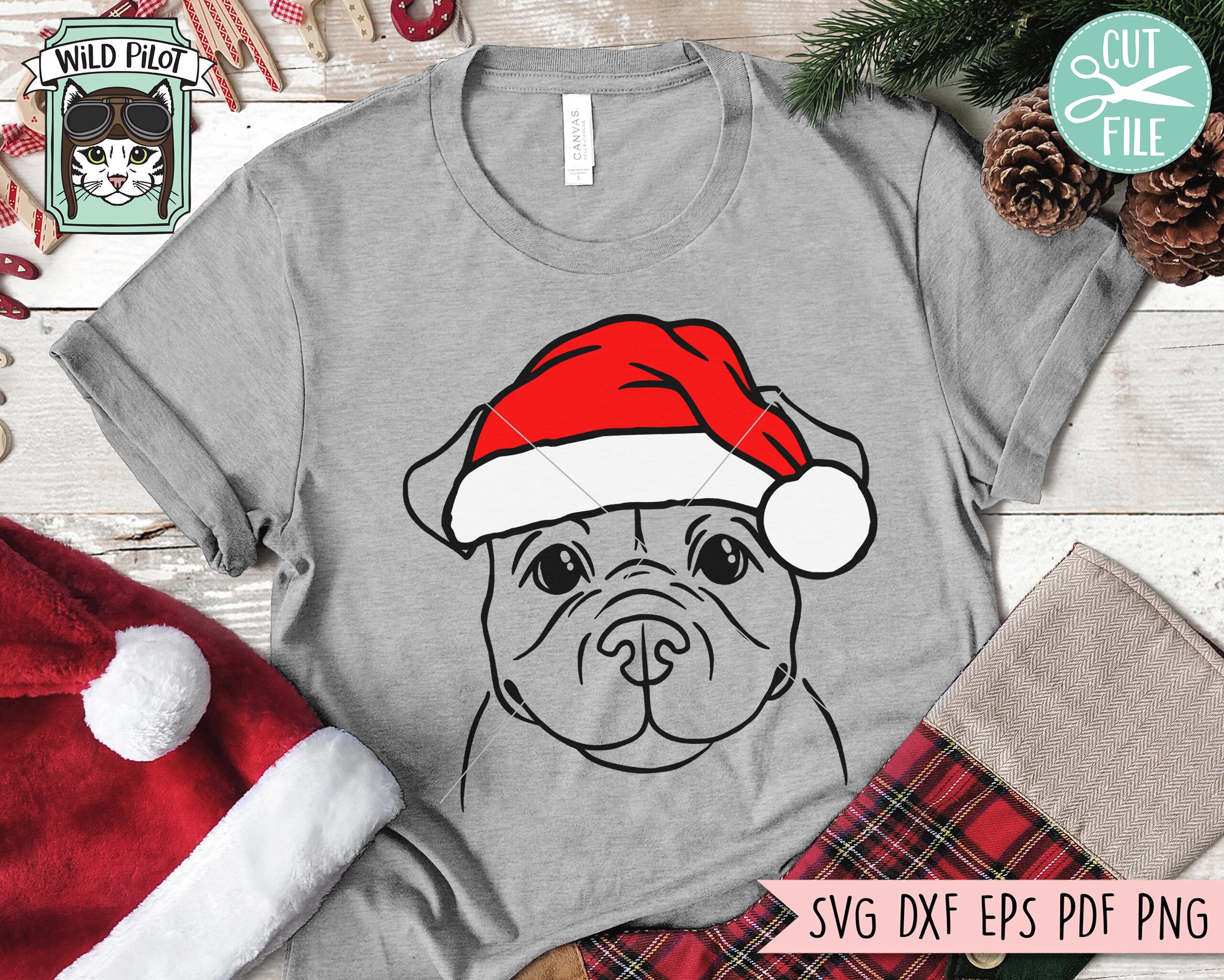 Dog Santa Hat Svg File, Dog With Hat Svg, Christmas Svg File, Pitbull ...