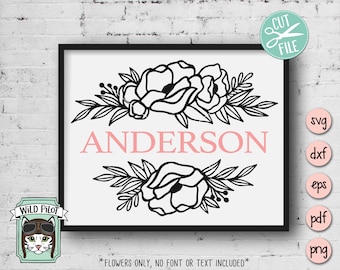 Flower Border SVG, Flower Monogram, Split Monogram, Floral Monogram, Floral Border SVG File, Floral Wedding Sign Monogram Cut file