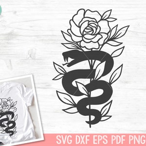 Flower Snake SVG file, Snake with Flowers SVG, Snake cut file, Animal Face, Floral Snake, Snake with Flowers on Head, tattoo svg file