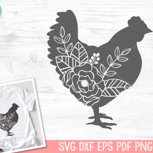 Poulet SVG, poulet Silhouette SVG, clipart poulet, fichier SVG joli poulet, clipart fleurs poulet, clipart poulet, mandala