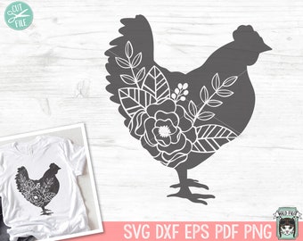 Poulet SVG, poulet Silhouette SVG, clipart poulet, fichier SVG joli poulet, clipart fleurs poulet, clipart poulet, mandala