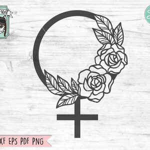 Símbolo femenino SVG archivo, mujer svg, archivo svg femenino, archivo de corte de mujer, archivo svg feminista, svg femenino, símbolo femenino con flor svg archivo cortado