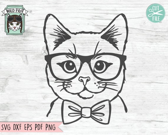 Cat Svg File Cat With Glasses Bowtie Svg Cat Cut File - Etsy
