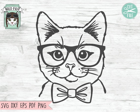 Download Cat Svg File Cat With Glasses Bowtie Svg Cat Cut File Etsy