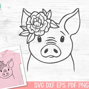 Pig SVG file, Pig with Flower Crown SVG, Pig cut file, Animal Face, Floral Crown, Pig with Flowers, Cute Pig svg, Farm Animals, Pig png file