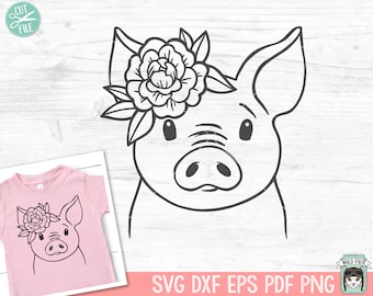 Pig SVG file, Pig with Flower Crown SVG, Pig cut file, Animal Face, Floral Crown, Pig with Flowers, Cute Pig svg, Farm Animals, Pig png file