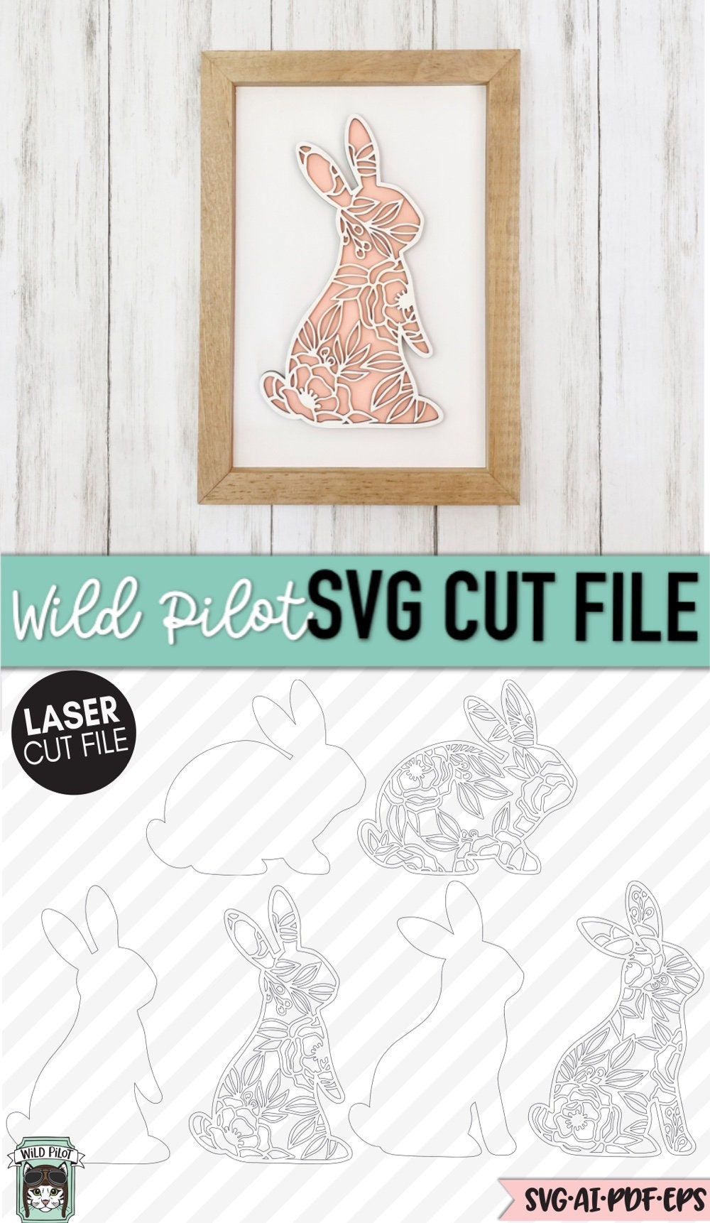 Easter Bunny LASER Cut File SVG, Floral Bunnies File, Easter Laser Cut ...