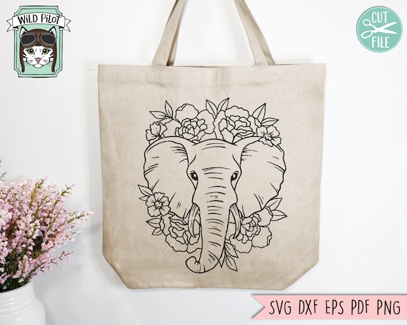 Elephant SVG File, Elephant With Flowers SVG, Elephant Cut File