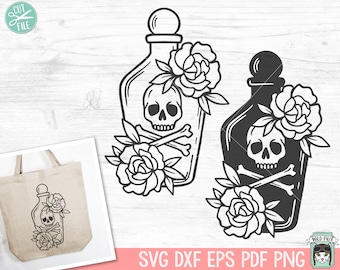 Skull SVG, Potion Bottle SVG, Halloween svg, Spooky SVG, Flowers svg, Witchcraft svg, Mystical svg, Poison svg, Floral svg, Witch svg