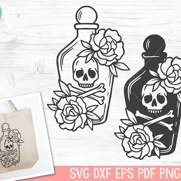 Skull SVG, Potion Bottle SVG, Halloween svg, Spooky SVG, Flowers svg, Witchcraft svg, Mystical svg, Poison svg, Floral svg, Witch svg