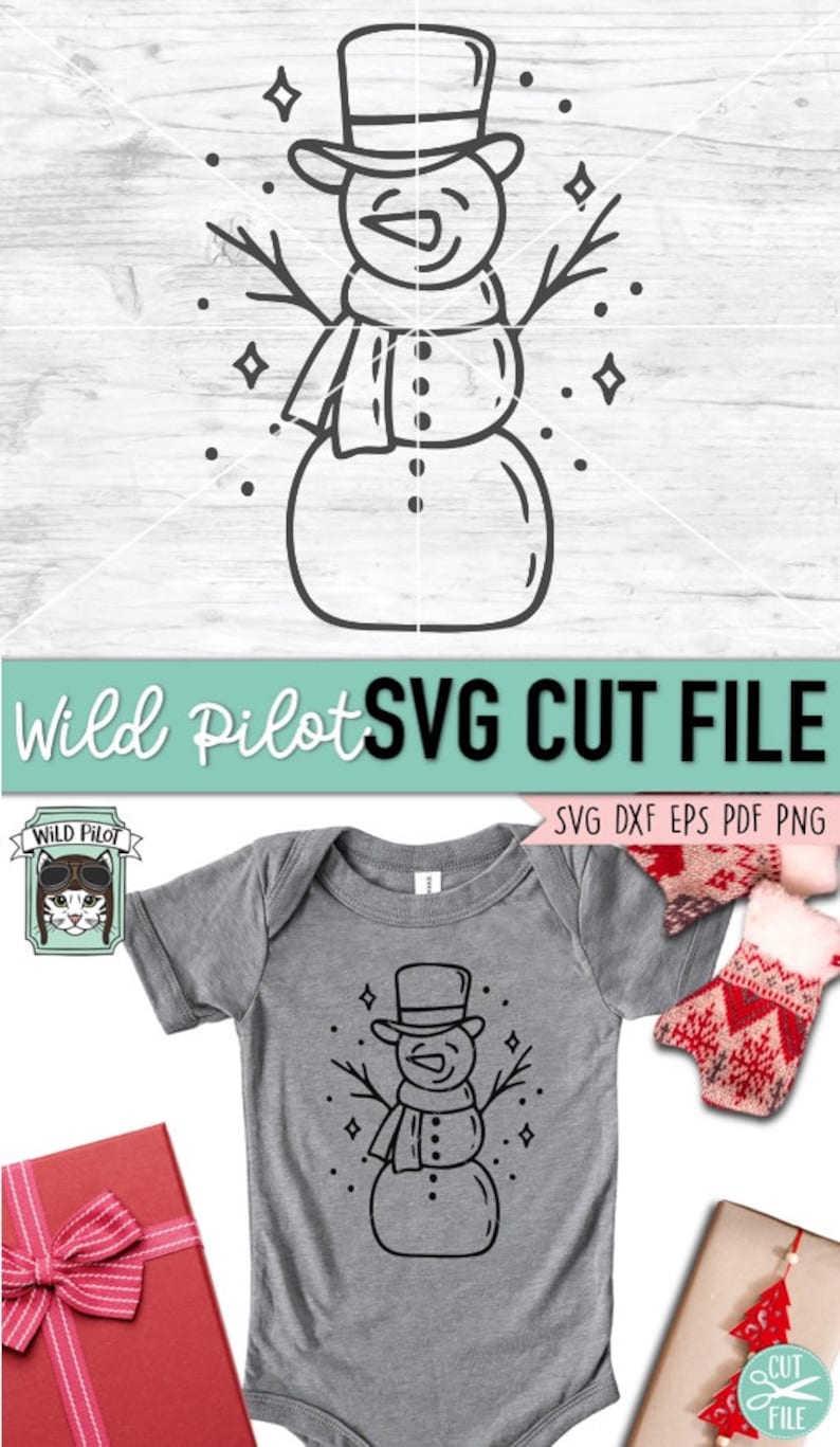 May include: A black and white line drawing of a snowman wearing a hat and scarf. The snowman is surrounded by small stars.