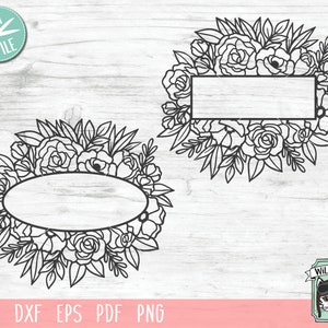 Flower Frame SVG file, Floral Monogram Frame, Flower Border SVG, Floral Frame, Rectangle Frame, monogram border svg, Oval flower frame