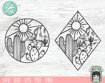 Cactus SVG file, Cactus cut file, Desert Scene svg, Cactus Scene svg, Mountain Scene svg, Cactus Patch svg, Scene cut file, Diamond, Circle