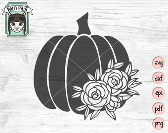 Floral Pumpkin SVG file, Pumpkin Silhouette, Pumpkin cut file, Fall svg, Autumn svg, Halloween svg, Thanksgiving svg, Harvest, Flowers svg