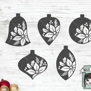 Ornament SVG file, Christmas Ornament SVG file, Poinsettia Ornament, evergreen, holly, Ornament cut file, Christmas svg file, Winter, flower