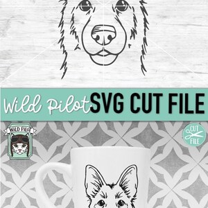 May include: Black and white line art illustration of a German Shepherd dog's head. The dog is looking directly at the viewer with a friendly expression. The image is on a white background.