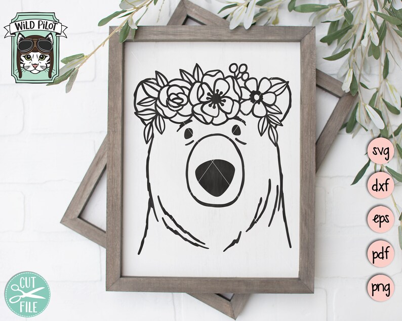 Download Bear Face SVG Bear with Flower Crown SVG Bear cut file | Etsy