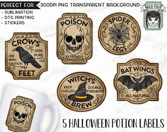 Potion Label Illustrations, Poison Labels Clipart, Halloween Illustrations, Halloween Sticker file, Halloween clipart, Digital Download