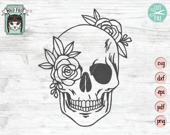 Flower Skull svg, Skull svg file, Floral Skull cut file, Skull clip art, Sugar Skull Svg file, skull vector, halloween svg, gothic, skeleton