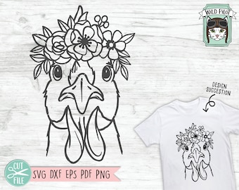 Chicken SVG file, Chicken with Flower Crown SVG, Crazy Chicken Lady svg, Chicken cut file, Chicken Floral svg, Hen svg file, Chicken Lover