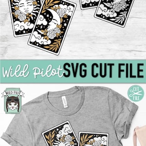 Tarot Card Sun Moon Svg, Floral Sun Tarot Svg File, Floral Moon Tarot