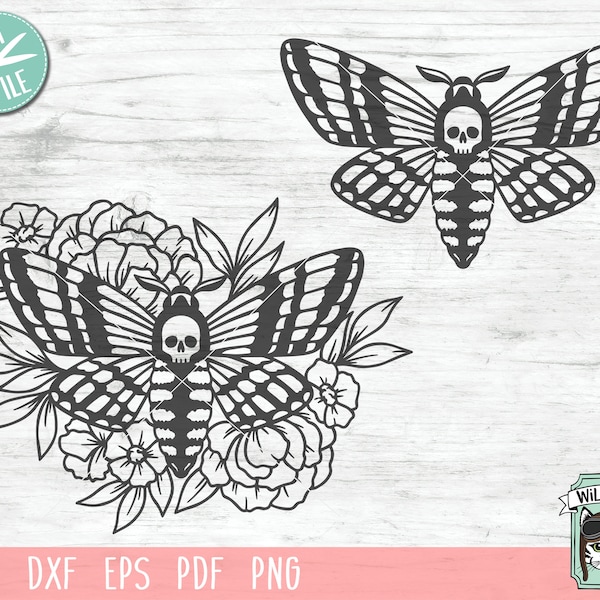 Floral Moth with Skull svg file, Flower Moth svg, Deaths Head Hawkmoth cut file, Floral Moth svg file, Skull Moth, halloween, gothic, witchy