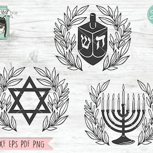 Hanukkah svg file, Chanukah svg file, Hanukkah cut file, Dreidel svg, Menorah sign svg, Star of David svg, Dreidel Leaves, Menorah leaves