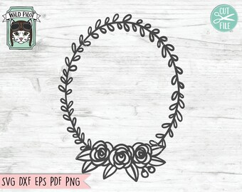 Kransmonogram SVG-fil, blomkrans SVG, blomkrans SVG, monogramram svg, krans clipart, lagerkrans svg, bröllopsmonogram svg