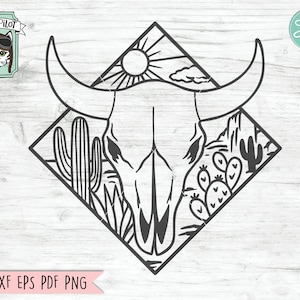 Cow Skull Desert SVG file, Cow Skull Cactus svg file, Cow Skull svg file, Cow Skull Desert Scene cut file, Southwest, Boho svg, longhorn svg