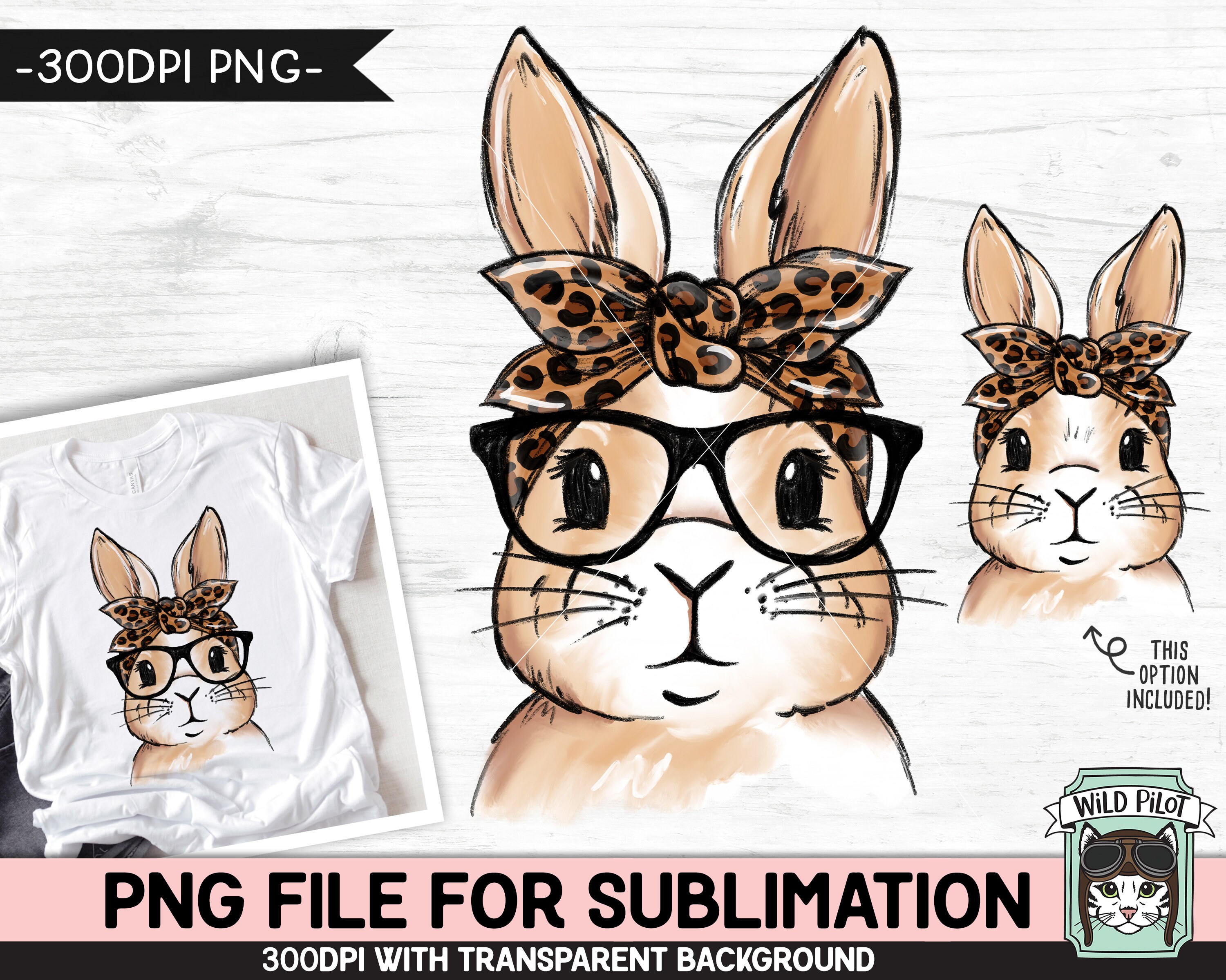 Bunny SUBLIMATION Design PNG, Easter Bunny Leopard Bandana Glasses Png ...