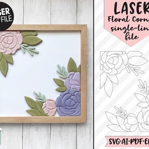 Flower LASER Cut file SVG, Floral Corner LASER File, Single Line Flower Laser Cut file svg, Flower Corner Laser cut file, Single Line Laser