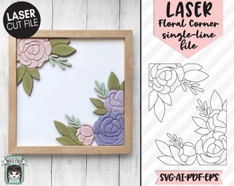 Archivo SVG de corte láser de flores, archivo láser de esquina floral, archivo SVG de corte láser de flores de una sola línea, archivo de corte láser de esquina de flores, archivo láser de una sola línea