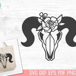 Ram Skull Flowers SVG, Ram Skull Floral SVG, Ram Skull PNG, Ram Skull Clipart, Southwest svg, Boho svg, Longhorn svg, Bohemian svg, Tribal