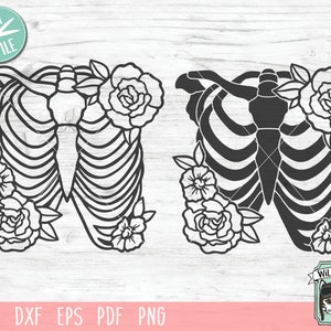 Ribcage Flowers svg file, Rib Cage Floral cut file, Skeleton Flower svg file, Halloween svg file, Skeleton Ribs floral svg, bones, Witchy