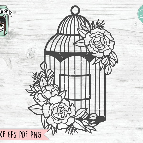 Birdcage SVG file, Birdcage Floral SVG file, Birdcage cut file, Birdcage Flowers svg file, Floral Bird cage svg, Bird svg, Bird cut file