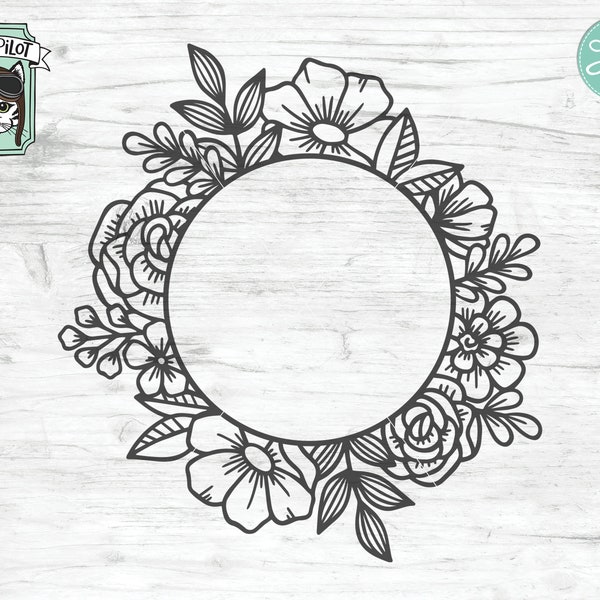 Floral Frame SVG, Floral Frame cut File, Round Flower Frame, Floral Border, Wedding Sign, Flower Monogram frame, Round Shape frame