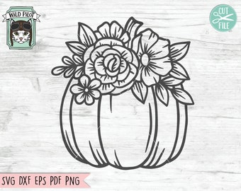 Floral Pumpkin SVG file, Flower Pumpkin svg, Pumpkin cut file, Fall, Autumn, Halloween, Thanksgiving, Harvest, Pumpkin with flowers svg