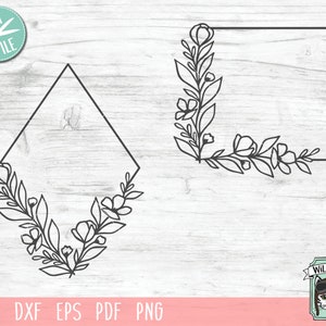 Floral Frame SVG file, Monogram Frame, Flower Border SVG, Square Flower Frame, Diamond Flower Frame, Flower frame cut file, Floral cut file