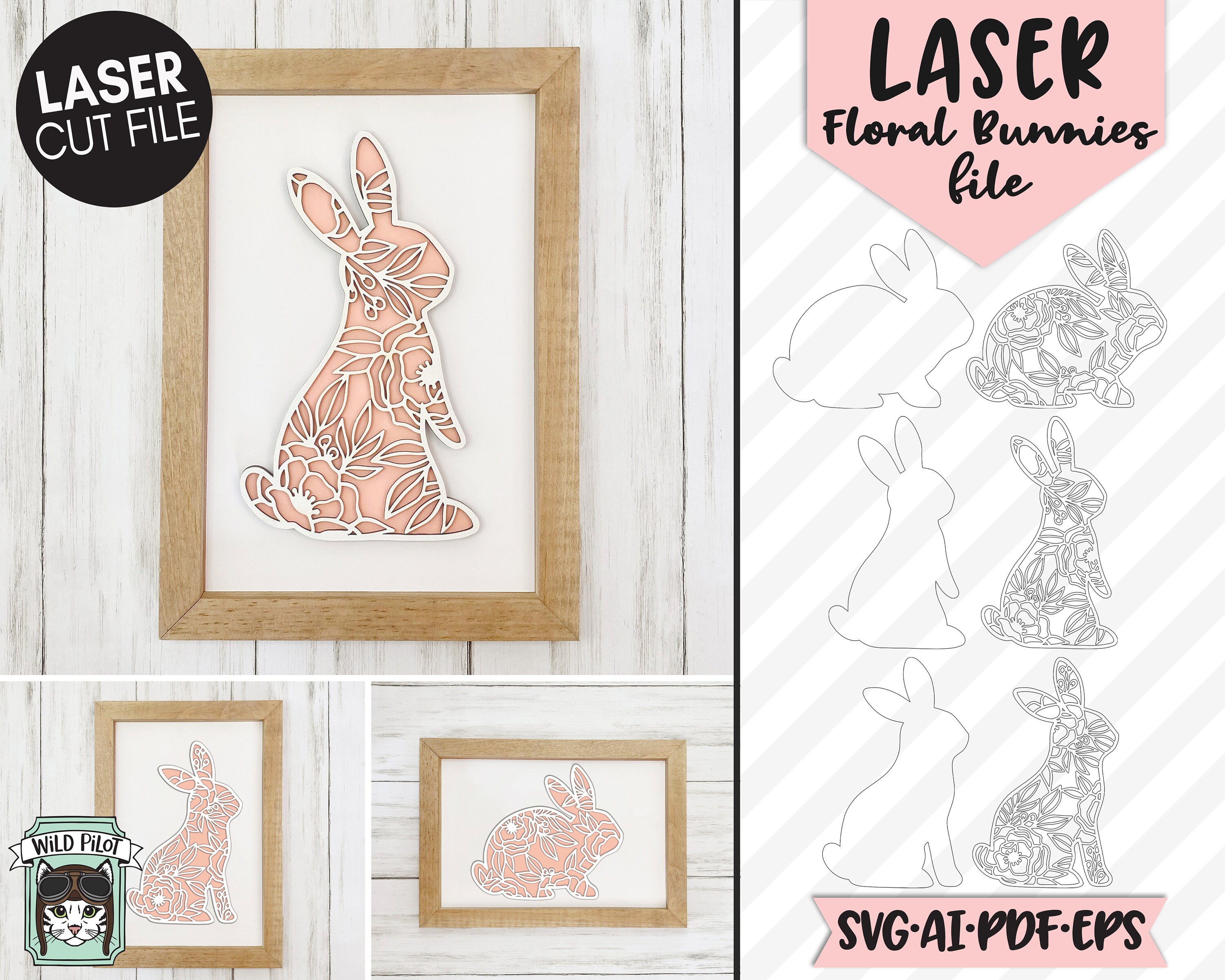 Easter Bunny LASER Cut File SVG, Floral Bunnies File, Easter Laser Cut ...