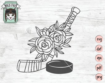 Hockey SVG file, floral hockey svg, hockey cut file, girls hockey svg, hockey vector, sports svg, flowers svg, for her, mother svg, mom svg