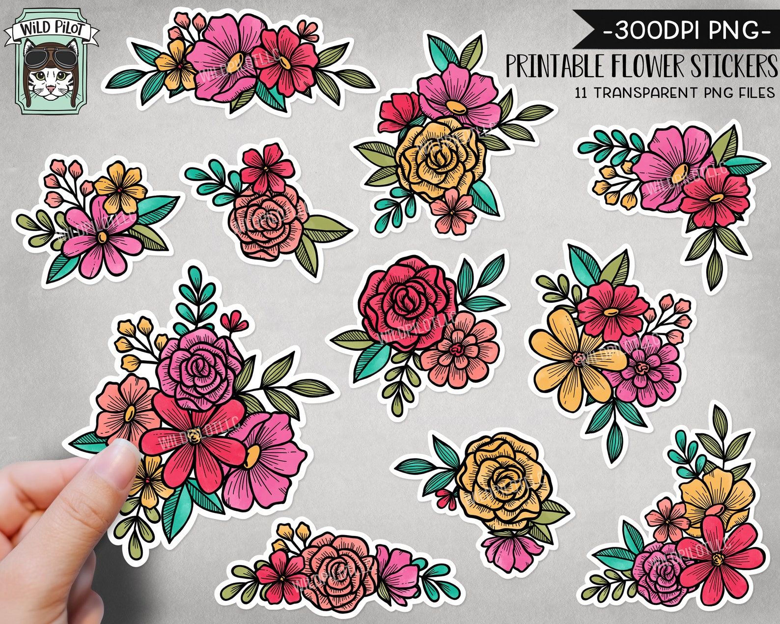 Druckbare Blume Aufkleber Dateien PNG-Datei Aquarell Blume | Etsy