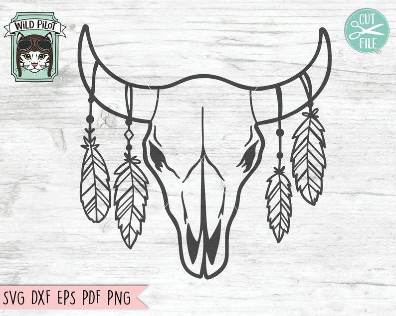 Cow Skull With Feathers SVG Cow Skull Svg File Cow Skull - Etsy