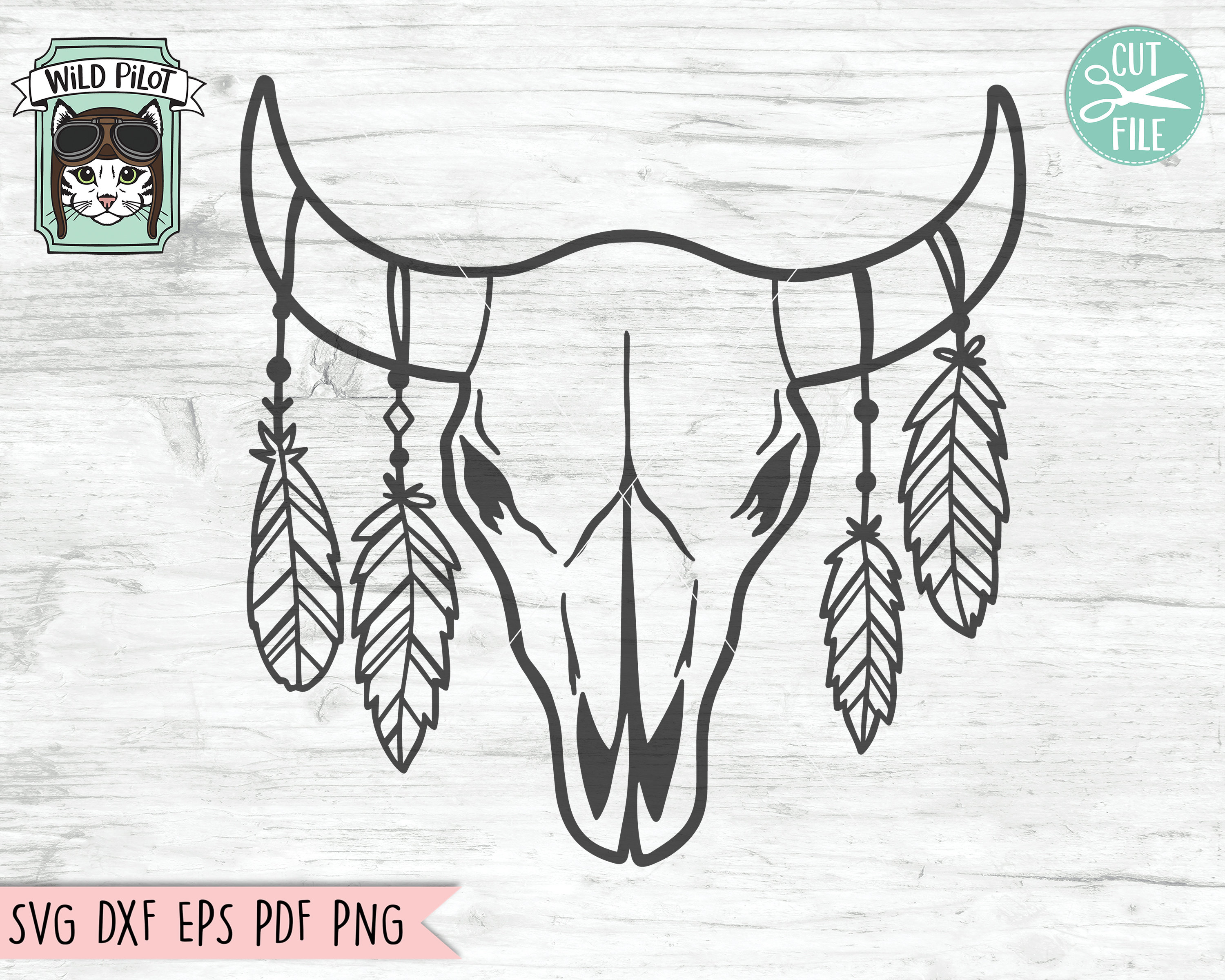 Cow Skull with Feathers SVG Cow Skull svg file Cow Skull | Etsy