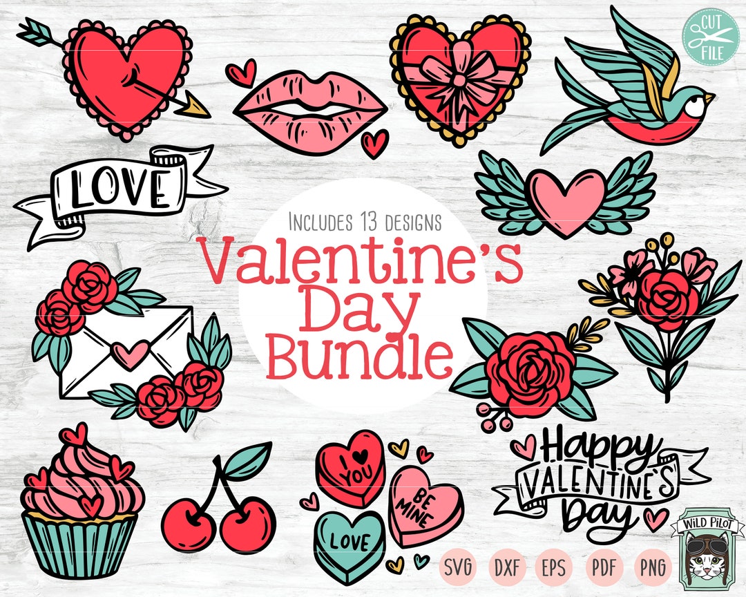 Valentines Day Bundle SVG Cut File, Happy Valentines Day, Heart Candies ...