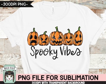 Jack o Lanterns SUBLIMACIÓN diseño PNG, Spooky Vibes png archivo, Diseños de sublimación de calabaza, Otoño, Otoño, Halloween png archivo, Fila de calabaza